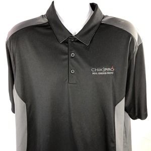 CHIK PRO NIKE GOLF SHIRT MENS XL POLO REAL CHICKEN PROTEIN BLACK GRAY IDF COLLAR